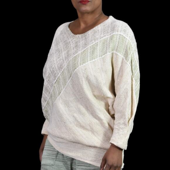 Vintage Nikos HandWoven Top Beige Tan Fiber Arts Asymmetrical Sweater Size Small - Picture 3 of 12
